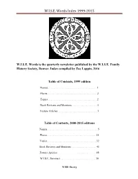 W.I.S.E. Words Index 1999-2015
