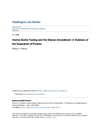 Atomic Bomb Testing and the Warner Amendment: a Violation of the Separation of Powers