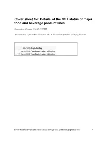 Details of the GST Status of Major Food and Beverage Product Lines