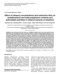 Effect of Ethanol Concentrations and Extraction Time on Acanthoside-D and Total Polyphenol Contents and Antioxidant Activities in Ethanol Extracts of Eleuthero