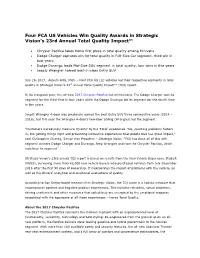 Four FCA US Vehicles Win Quality Awards in Strategic Vision's 23Rd