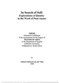 In Search of Self: Explorations of Identity in the Work of Paul Auster