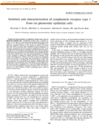 Isolation and Characterization of Complement Receptor Type 1 from Rat Glomerular Epithelial Cells