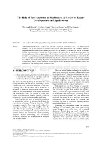 The Role of Text Analytics in Healthcare: a Review of Recent Developments and Applications