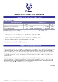 Unilever Trading Statement First Quarter 2018 a Good