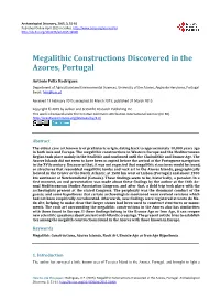 Megalithic Constructions Discovered in the Azores, Portugal