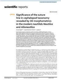 Significance of the Suture Line in Cephalopod Taxonomy Revealed by 3D Morphometrics in the Modern Nautilids Nautilus and Allonau