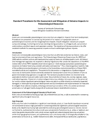 Standard Procedures for the Assessment and Mitigation of Adverse Impacts to Paleontological Resources
