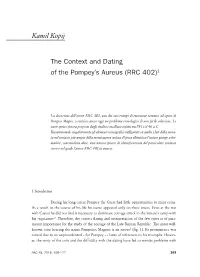 The Context and Dating of the Pompey's Aureus (RRC 402)