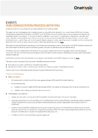 EVENTS OUR CONSULTATION PROCESS with YOU Onemusic Australia Is Consulting with You and Would Like to Hear What You Think