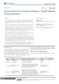 Lesson Learnt from Nuclear Disasters - Health Hazards & Its Prevention