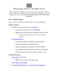 Resource for Lectors in Worship Services Thank You for Your Willingness to Serve As a Lector for Worship