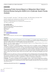 Assessing Public Interest Based on Wikipedia's Most Visited Medical Articles During the SARS-Cov-2 Outbreak: Search Trends Analysis