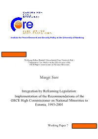 Implementation of the Recommendations of the OSCE High Commissioner on National Minorities to Estonia, 1993-2001