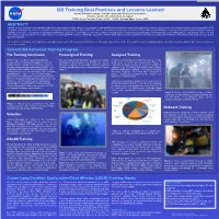 ISS Training Best Practices and Lessons Learned Human Research Program - Human Factors and Behavioral Performance Immanuel Barshi1 (PI) and Donna L