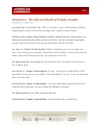 Jonestown: the Life and Death of Peoples Temple Program Transcript