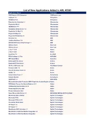 List of New Applications Added in ARL #2583