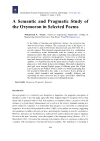 A Semantic and Pragmatic Study of the Oxymoron in Selected Poems