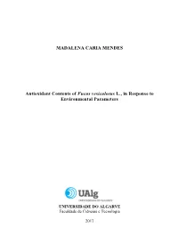 Antioxidant Contents of Fucus Vesiculosus L., in Response to Environmental Parameters