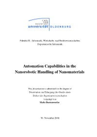 Automation Capabilities in the Nanorobotic Handling of Nanomaterials