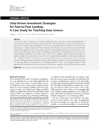 Data-Driven Investment Strategies for Peer-To-Peer Lending: a Case Study for Teaching Data Science