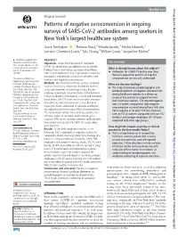 Patterns of Negative Seroconversion in Ongoing Surveys of SARS-Cov-2 Antibodies Among Workers in New York's Largest Healthcare