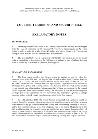 Counter-Terrorism and Security Bill Explanatory