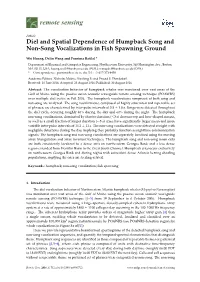 Diel and Spatial Dependence of Humpback Song and Non-Song Vocalizations in Fish Spawning Ground
