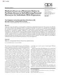 Method-Of-Loci As a Mnemonic Device to Facilitate Access to Self-Affirming Personal Memories for Individuals with Depression