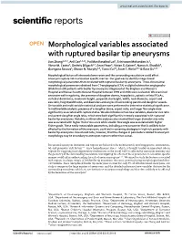 Morphological Variables Associated with Ruptured Basilar Tip Aneurysms Jian Zhang1,2,12, Anil Can1,3,12, Pui Man Rosalind Lai1, Srinivasan Mukundan Jr.4, Victor M
