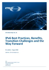 ETSI White Paper on Ipv6 Best Practices, Benefits, Transition