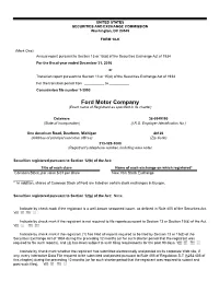 Ford Motor Company (Exact Name of Registrant As Specified in Its Charter)