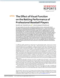 The Effect of Visual Function on the Batting Performance of Professional Baseball Players