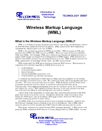 (WML) What Is the Wireless Markup Language (WML)?