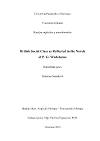 British Social Class As Reflected in the Novels of P. G. Wodehouse