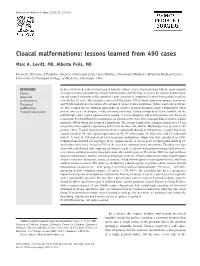 Cloacal Malformations: Lessons Learned from 490 Cases