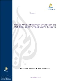 Franco-African Military Intervention in the Mali Crisis and Evolving Security Concerns