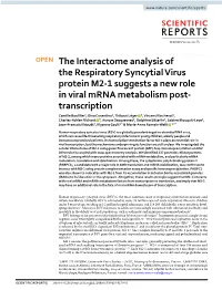 The Interactome Analysis of the Respiratory Syncytial Virus Protein M2-1 Suggests a New Role in Viral Mrna Metabolism Post-Trans