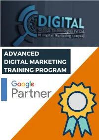 Advanced Digital Marketing Training Program Training Curriculum
