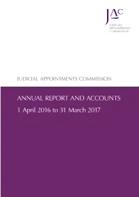 Judicial Appointments Commission Annual Report and Accounts 2016 to 2017