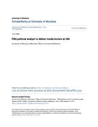 PBS Political Analyst to Deliver Media Lecture at UM
