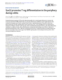 Sox12 Promotes T Reg Differentiation in the Periphery During Colitis