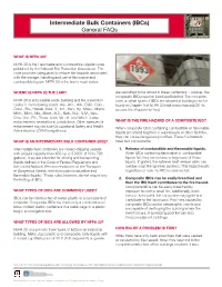 Intermediate Bulk Containers (Ibcs) General Faqs