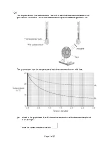 Page 1 of 27 the Diagram Shows Two Thermometers. the Bulb of Each