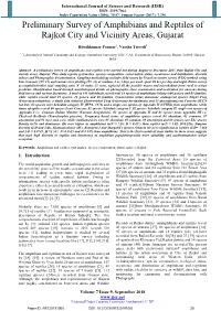 Preliminary Survey of Amphibians and Reptiles of Rajkot City and Vicinity Areas, Gujarat