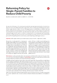 Reforming Policy for Single-Parent Families to Reduce Child Poverty