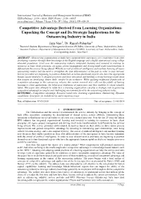 Competitive Advantage Derived from Learning Organizations: Unpacking the Concept and Its Strategic Implications for the Outsourcing Industry in India