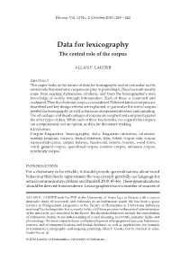 Data for Lexicography the Central Role of the Corpus