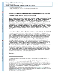 Exome Sequencing Identifies Frequent Mutation of the SWI/SNF Complex Gene PBRM1 in Renal Carcinoma