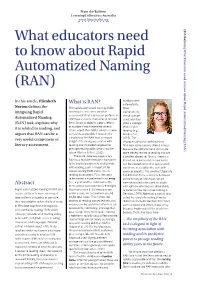 What Educators Need to Know About Rapid Automatized Naming (RAN)